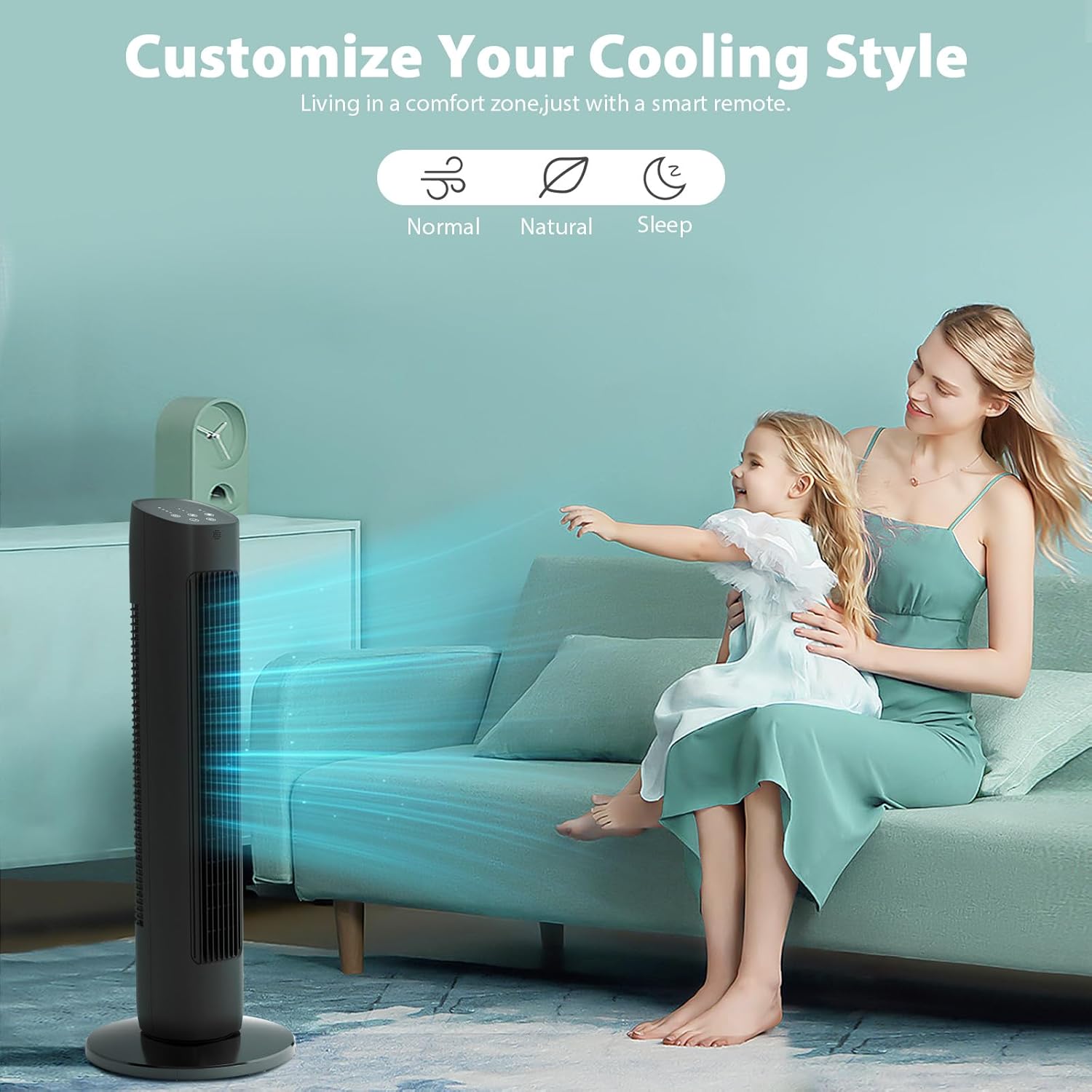 31 Inch Tower Fan 85°Oscillating Quiet Cooling Bladeless 15H Timer Remote Control 5321