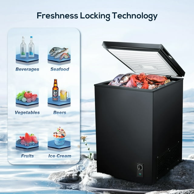 KISSAIR 3.4 Cubic Feet Chest Freezer with Free Standing Top Open Door Compact Freezer with Adjustable Temperature , Black