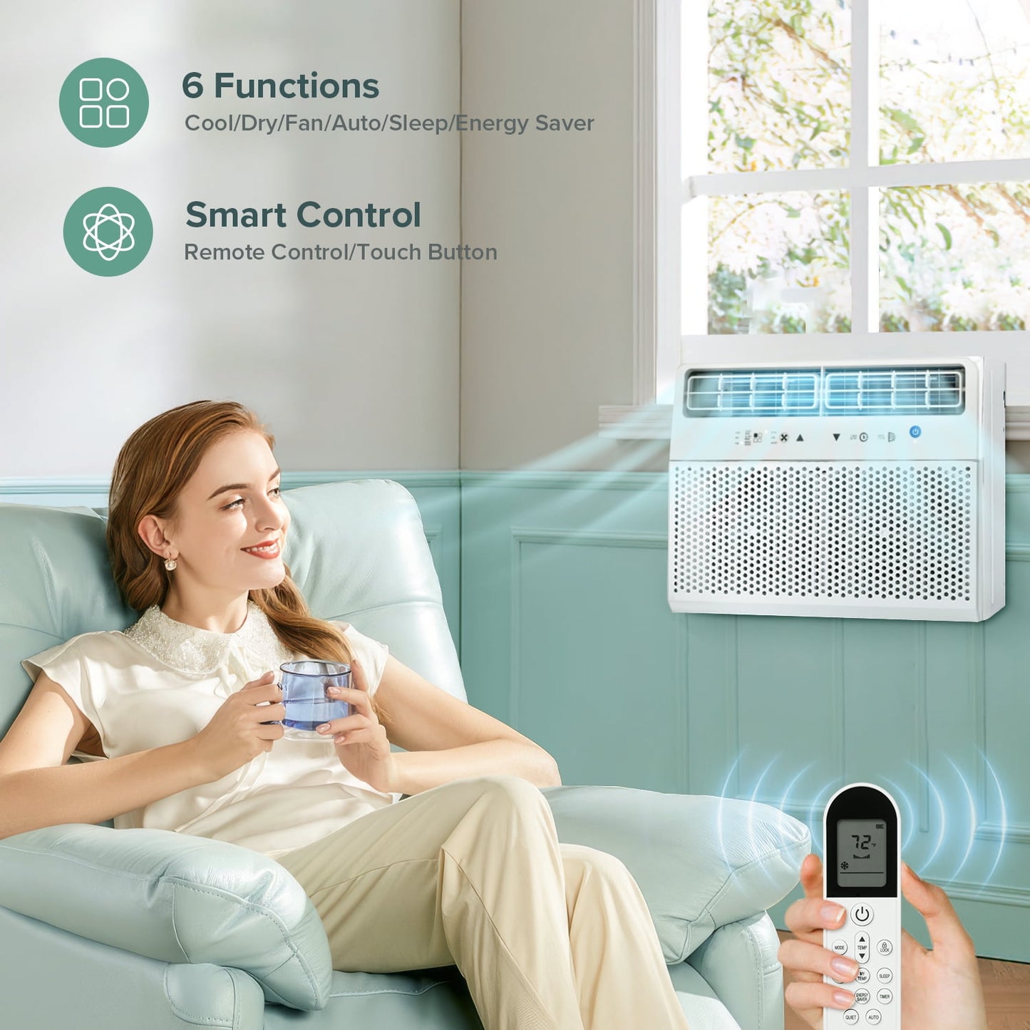 KISSAIR8100 BTU (10000 BTU ASHRAE) 115 Volt U-Shape Window Air Conditioner with Remote Control, 6 Modes and 3 Fan Modes, 24 Hour Timer, 350 Sq.Ft