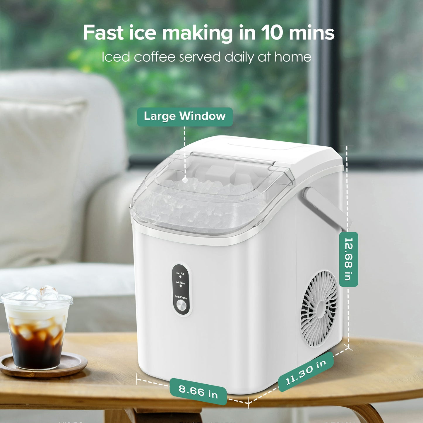 KISSAIR Nugget Ice Maker Countertop with Soft Chewable Pellet Ice, Portable Ice Machine with Handle, 34lbs/24H, One-Click Operation for Home/Party (White)