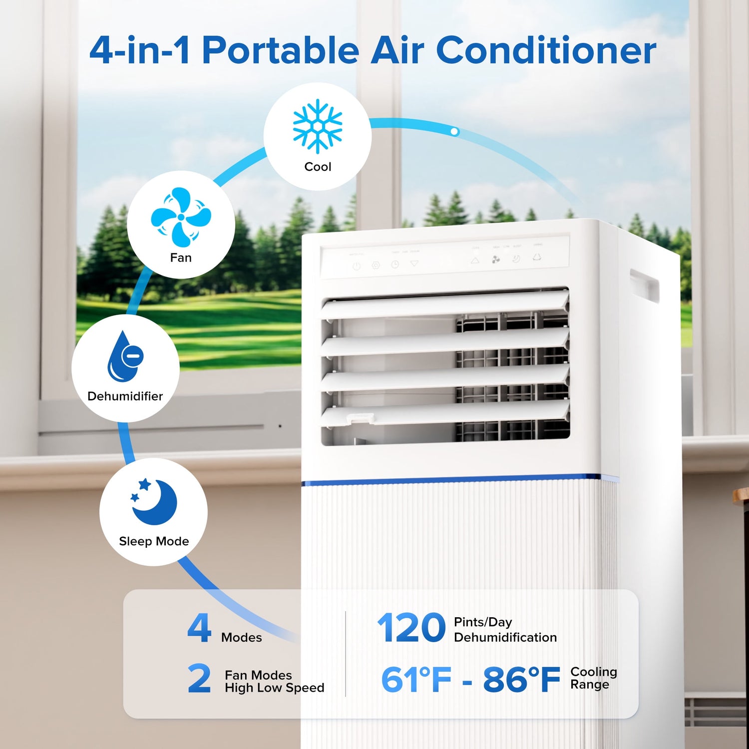 8000/10000 BTU Portable Air Conditioner 4-in-1 with Dehumidifier & Fan 24-Hour Timer AC5420