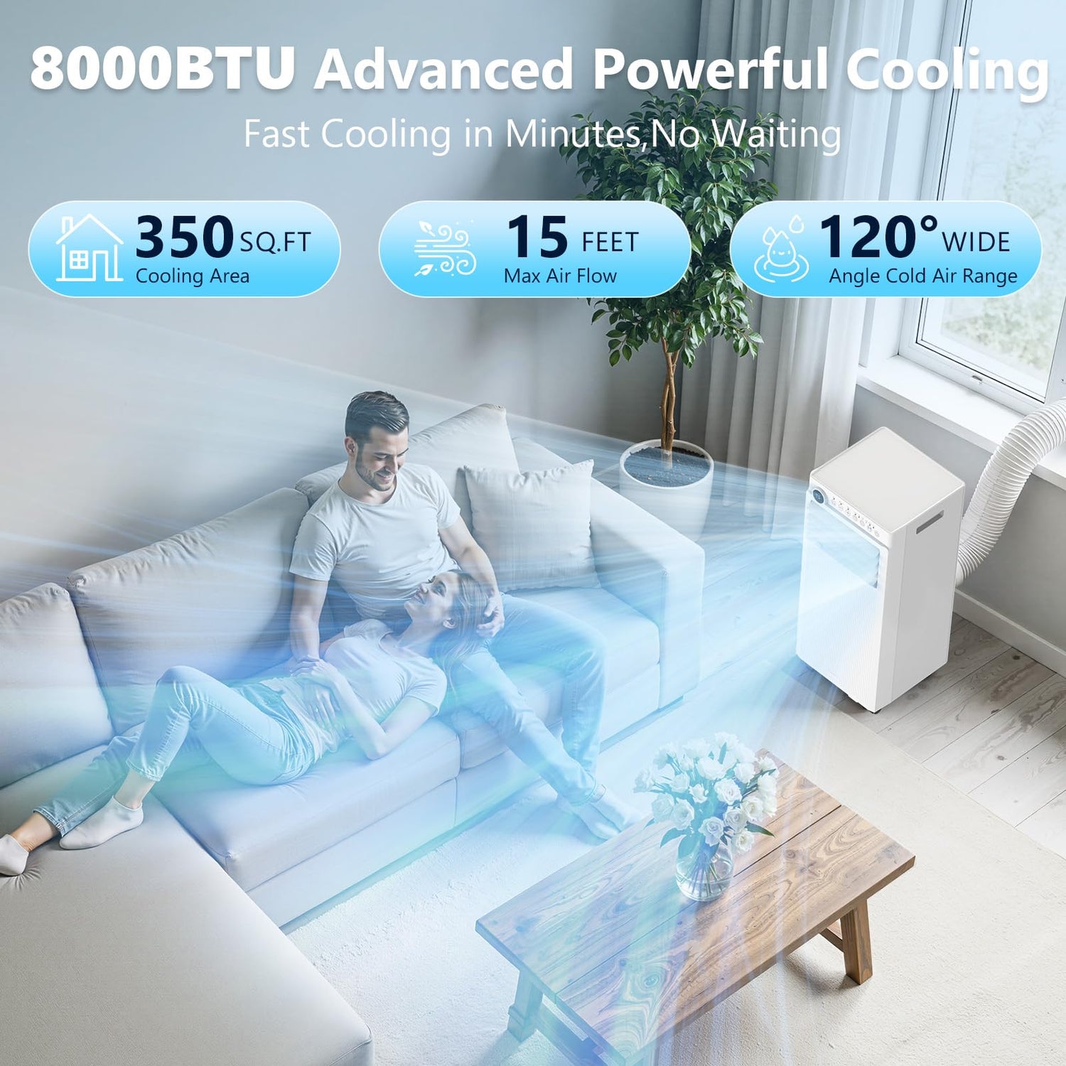 8000/10000BTU Portable Air Conditioner 4-in-1 with Drainage-free Cooling and Window Kits AC5419