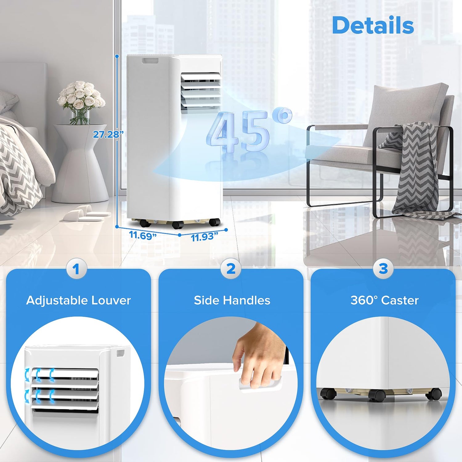 KISSAIR 8000 BTU Portable Air Conditioner, Dehumidifier, Fan, Sleep Mode, 4 in 1 AC with 24-Hour Timer
