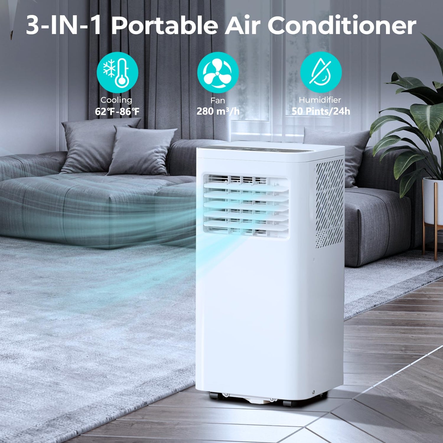 8000/10000 BTU 3-in-1 Portable Air Conditioners with 24H Timer Remote Control Easy Install Kit A5413