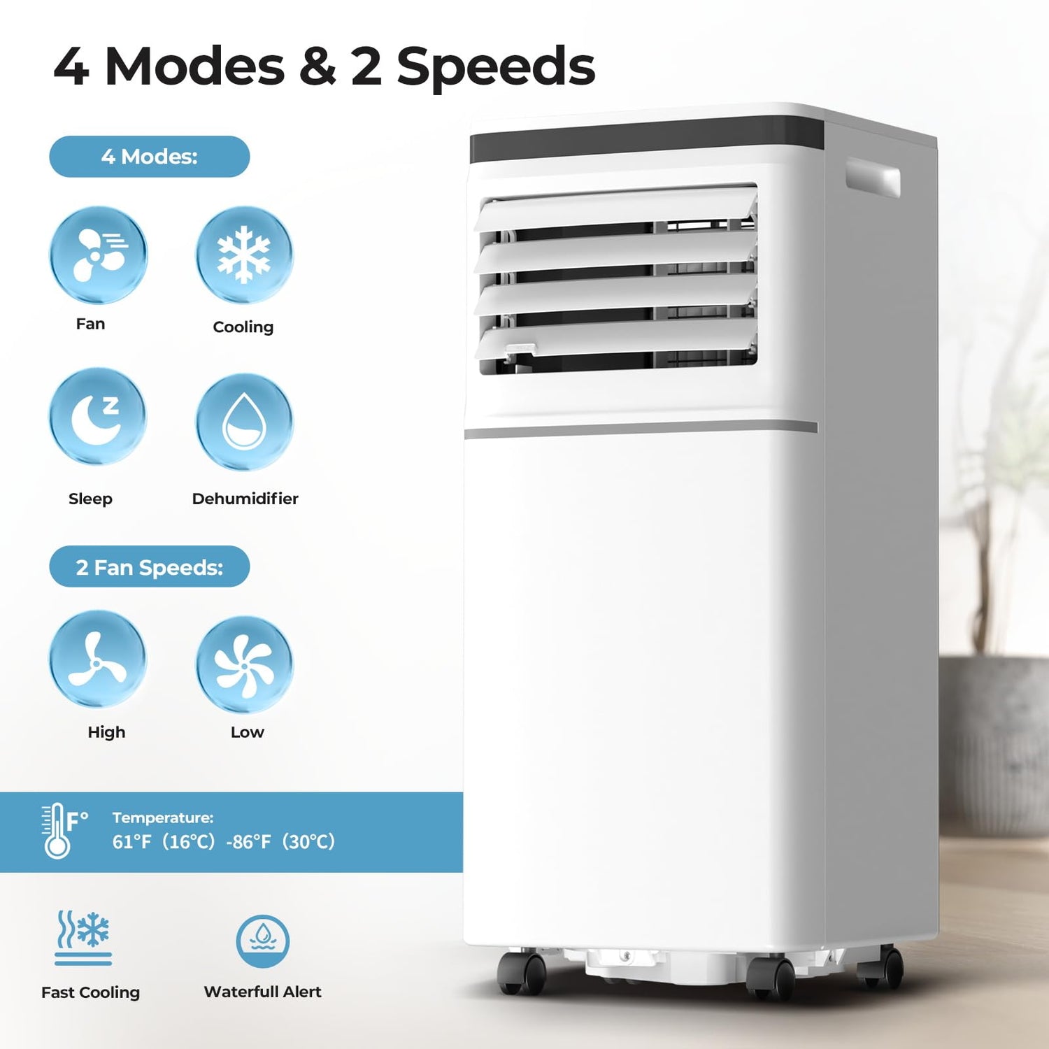 8000/10000BTU Portable Air Conditioner 3-in-1 with Cooling Dehumidifier Fan and Remote AC5422