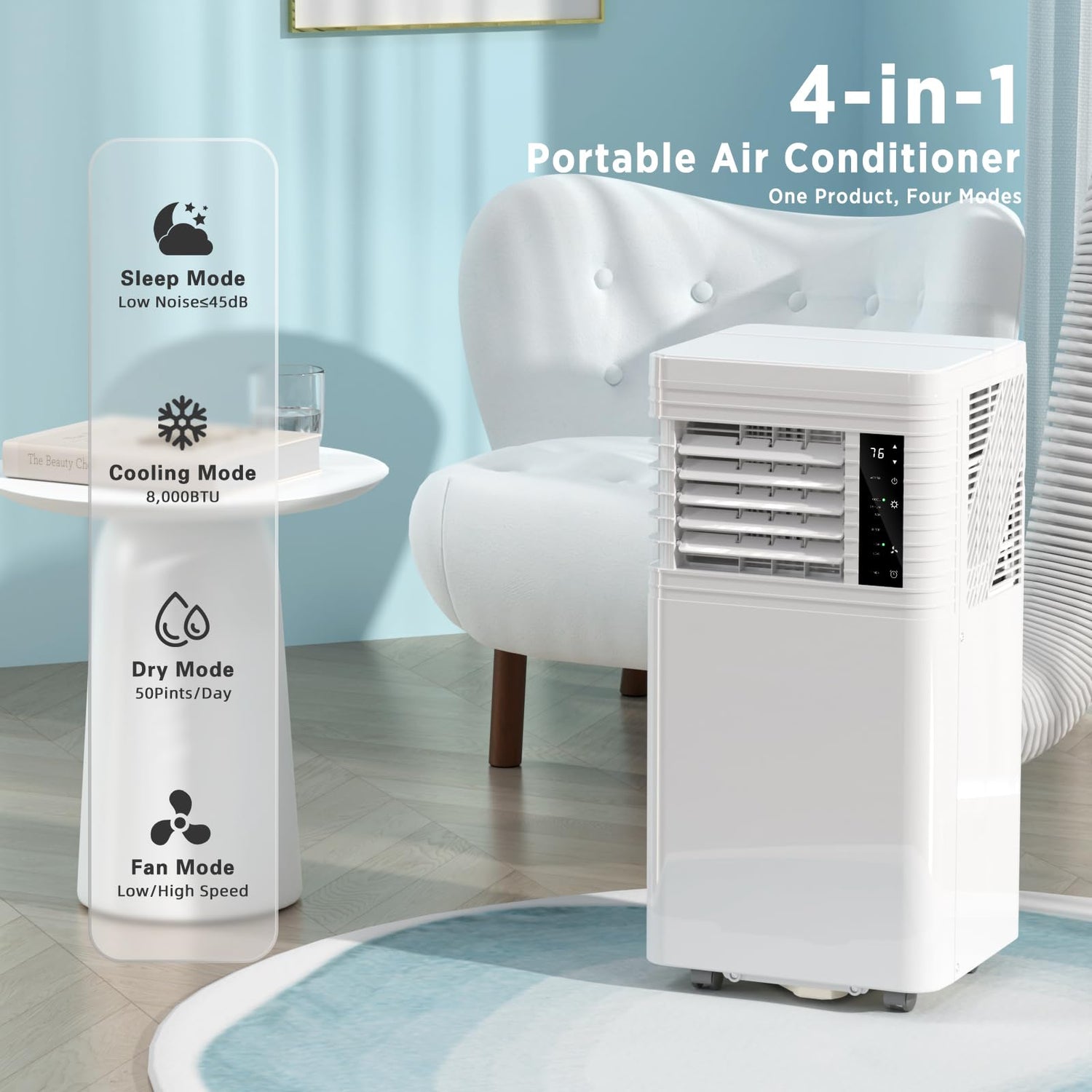 8000/10000 BTU Portable Air Conditioner 4-in-1 with Window Vent Kit and Remote Control