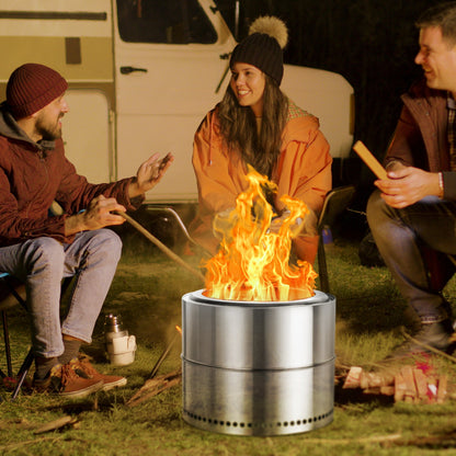 KISSAIR Stainless Steel Smokeless Fire Pit Outdoor Wood Burning Portable Firepit with Protective Cover, for Backyard Patio Garden Bonfire(19.49 Inch)