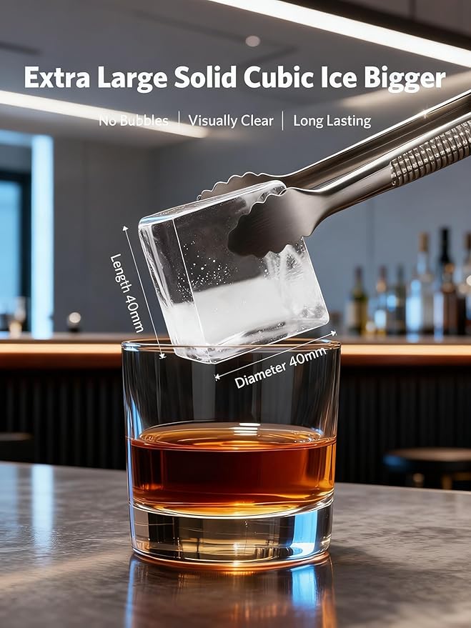 1.6" Crystal Clear Ice Maker Countertop-Produces 9 Clear Cubic Ice per Hour