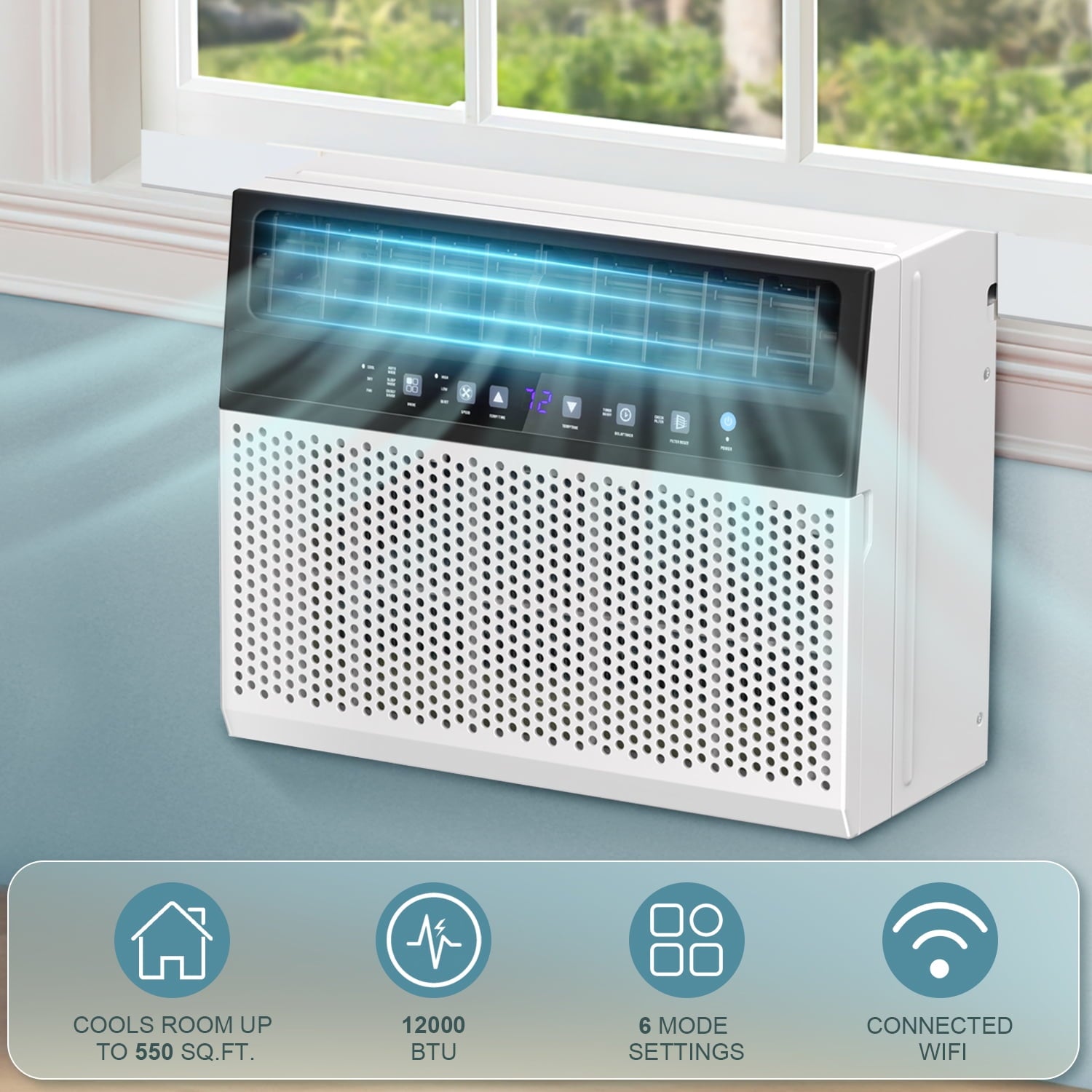 KISSAIR Window Air Conditioner, 12,000 BTU Ashrae Cools 550 Sq.ft, Window AC Unit 6-in-1 Mode, 24-Hour Timing, Remote Control of Room/Office/Apartment