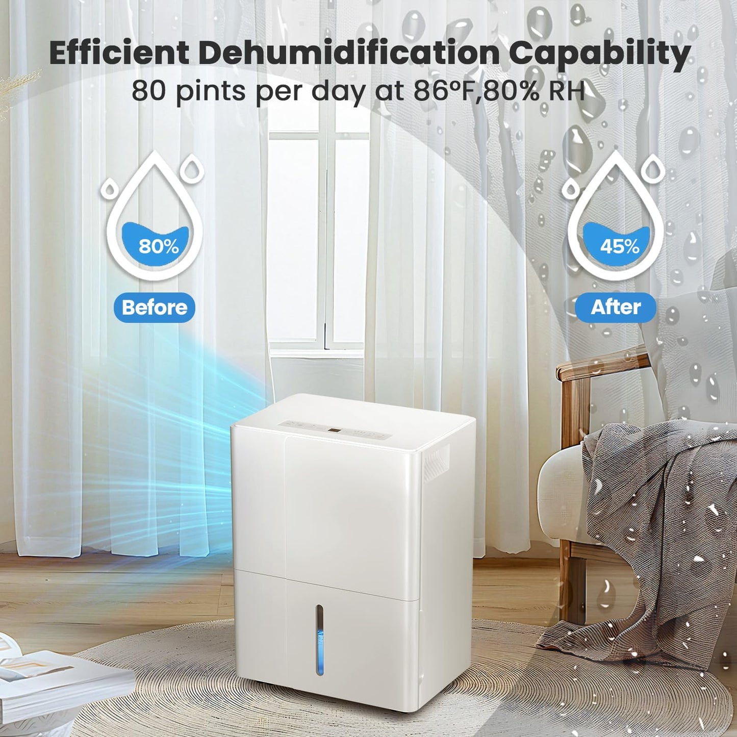 KISSAIR 22 Pints Dehumidifier, 3000 Sq. Ft Coverage Area with 1.2 gal Water Tank, 24H Timer, Auto Defrost & Drain, Portable Dehumidifier, Basement, Bathroom, Laundry Room