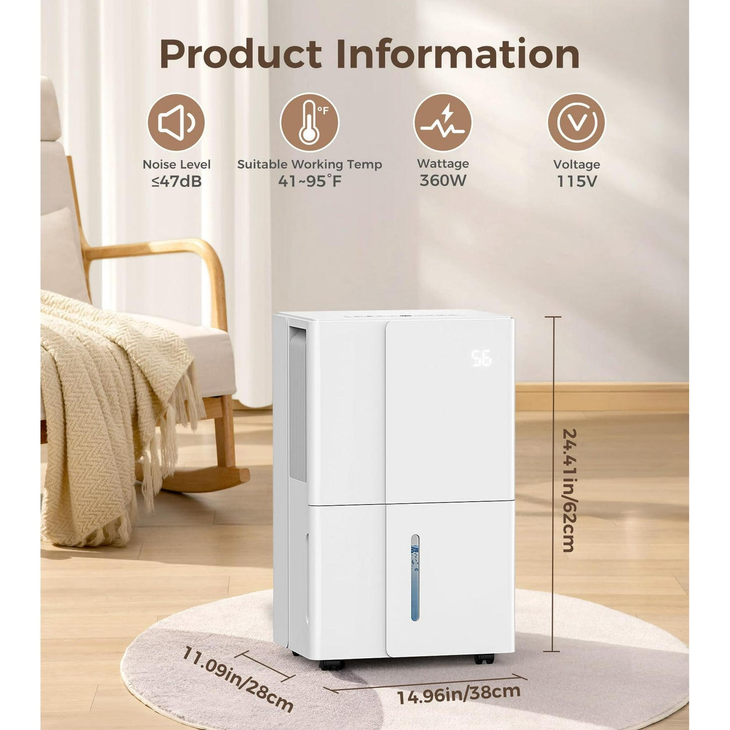 KISSAIR 22 Pint Home Dehumidifier with Drain Hose, 2100 sq ft Coverage Area with Auto Defrost, Energy Star, 24h Timer, Basement/Laundry Room/Bedroom