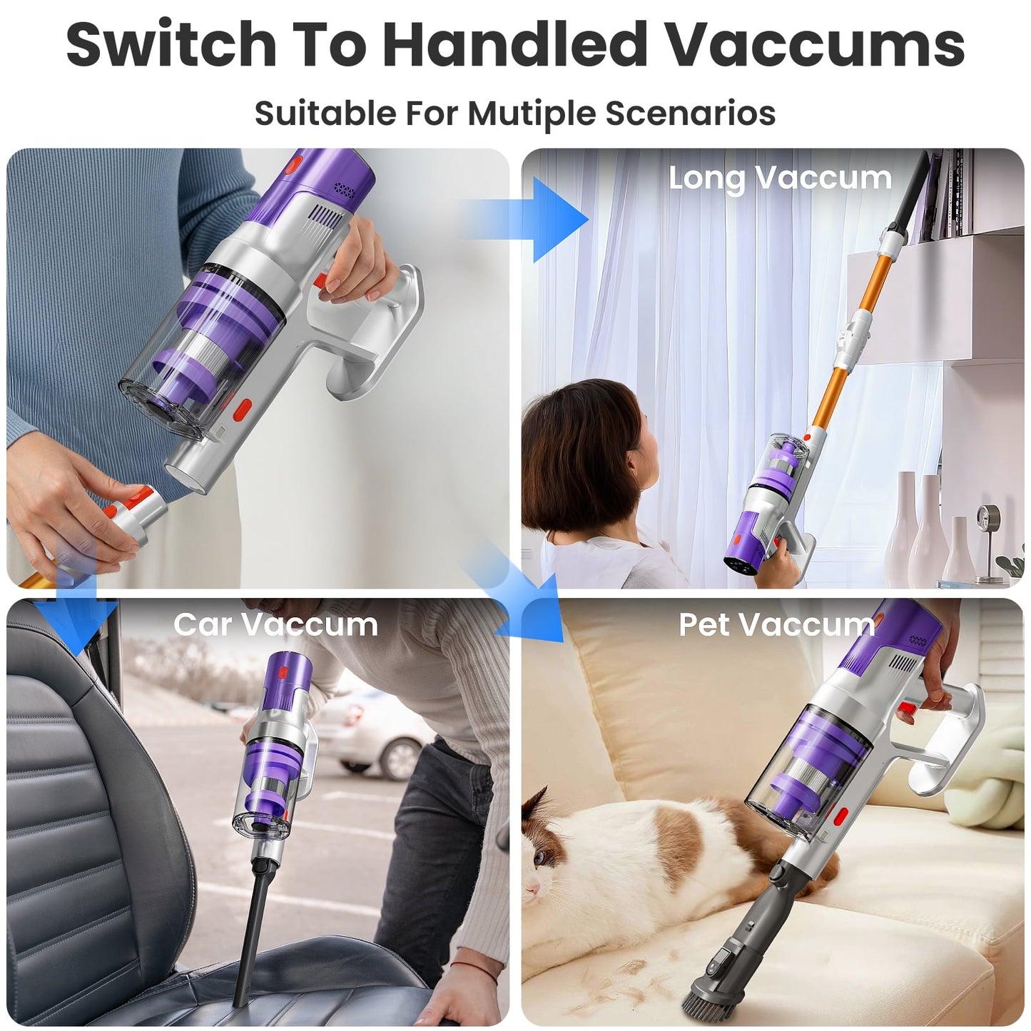 KISSAIR Clean & Empty Cordless Stick Vacuum – Lightweight Cordless with HEPA Filter, Portable, Rechargeable, Auto-Empty System, Stick Vacuum for Pet Hair, Carpets & Hardfloor, Purple