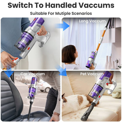 KISSAIR Clean & Empty Cordless Stick Vacuum – Lightweight Cordless with HEPA Filter, Portable, Rechargeable, Auto-Empty System, Stick Vacuum for Pet Hair, Carpets & Hardfloor, Purple