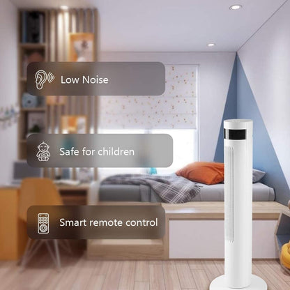 KISSAIR Tower Fan Portable Floor Fans 85°Oscillating Fan 12H Timer Remote Control Standing Bladeless Electric 3 Speeds Wind 3 Modes Bedroom Office(35 inch, White)