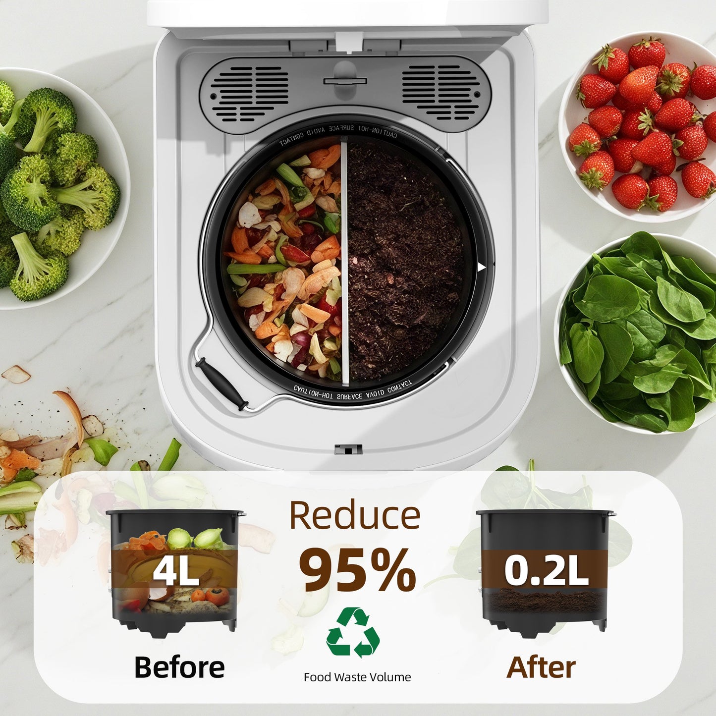 Kissair Smart Electric Composter for Kitchen, 4L Large Capacity Odorless Quiet Indoor Compost Bin 3-5 Hours Food Waste Composting for Gardening