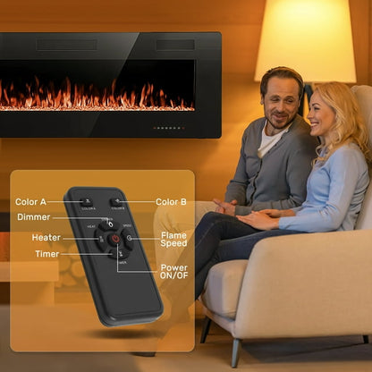 KISSAIR 50" Electric Fireplace in-Wall Recessed and Wall Mounted 1500W Fireplace Heater and Linear Fireplace with Timer/Multicolor Flames/Touch Screen/Remote Control (Black)