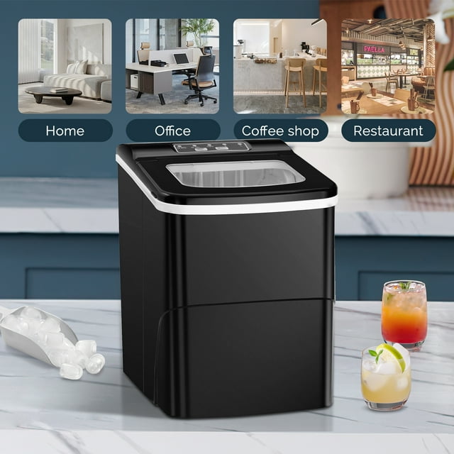 KISSAIR Countertop Ice Makers, 9 Pcs/6-8 Mins, 26Lbs/Day, Portable Ice Machine with Self-Cleaning, S/L Cubes Size, Suitable for Home/Bar/Office/Party, Black