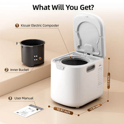 Kissair Smart Electric Composter for Kitchen, 4L Large Capacity Odorless Quiet Indoor Compost Bin 3-5 Hours Food Waste Composting for Gardening