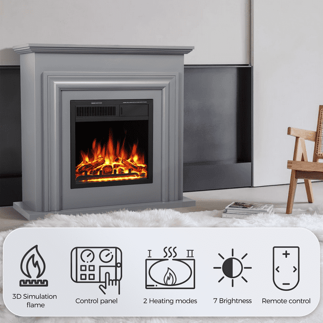 KISSAIR 20" Electric Fireplace,Insert-Freestanding Fireplace,Recessed Black Electric Fireplace Heater with Remote Control, 7 Flame Brightness Settings,750W/1500W,Infrared Quartz Electric Fireplace