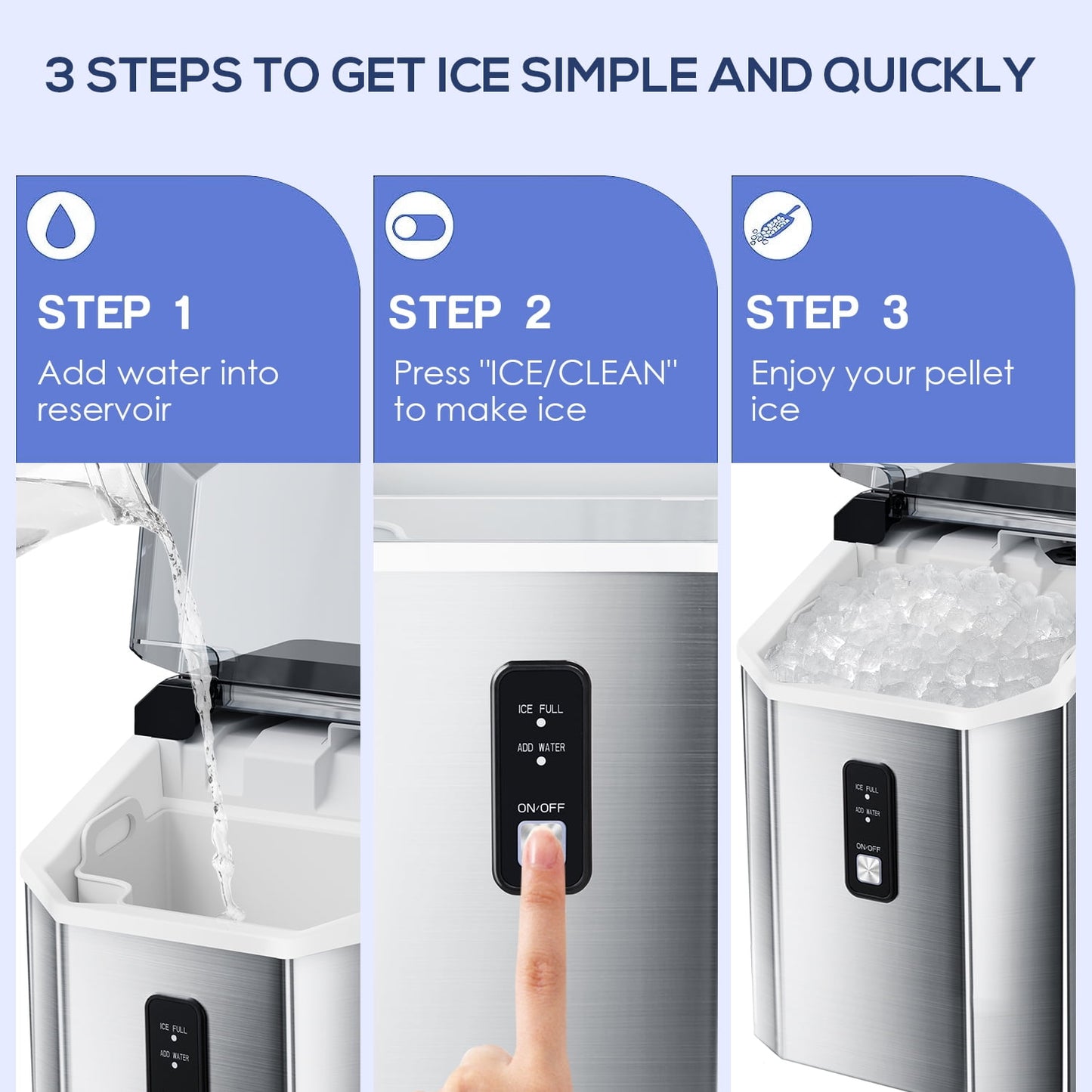 KISSAIR Nugget Ice Maker Countertop, Pebble Ice, 35Lbs/24H, Self-Cleaning, Silver