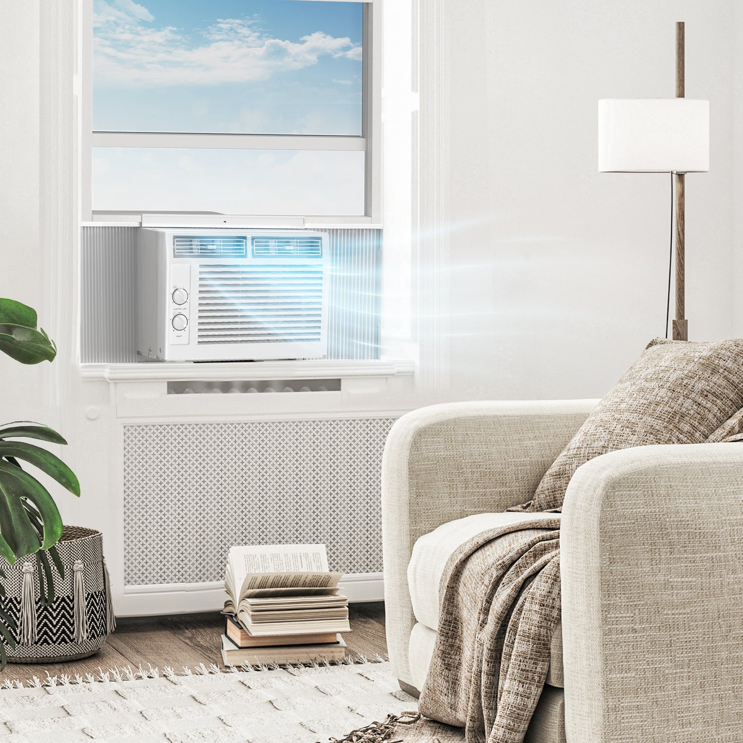 KISSAIR 5000 BTU Mechanical Window air conditioner, Cools Up to 150 sq.ft for Small Rooms, 42dB White