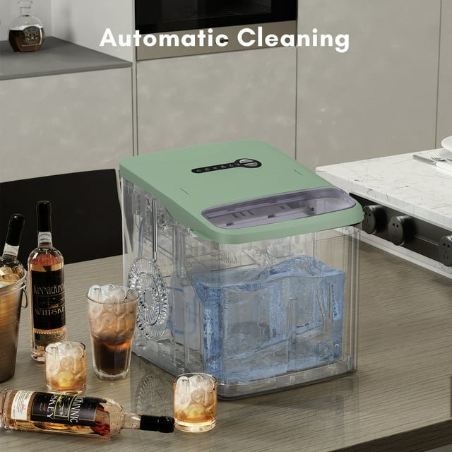 KISSAIR Portable Ice Maker Countertop, with Handle, One-Click Operation Ice Makers with Ice Scoop and Basket, for Kitchen/Office/Bar/Party-Green