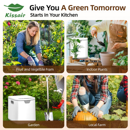 Kissair Smart Electric Composter for Kitchen, 4L Large Capacity Odorless Quiet Indoor Compost Bin 3-5 Hours Food Waste Composting for Gardening