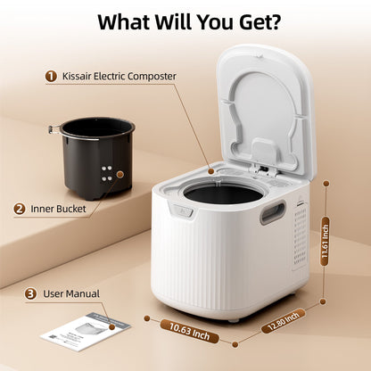 Kissair Smart Electric Composter for Kitchen, 3.3L Large Capacity Odorless Quiet Indoor Compost Bin 3-5 Hours Food Waste Composting for Gardening