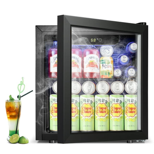 KISSAIR 1.3 Cu.ft Beverage Refrigerator Cooler - 12 Bottle & 48 Can Mini Fridge, Wine Cooler, Mini Drink Cooler Dispenser with Transparent Glass Door for Soda,Beer,Wine,Suitable for Home/Bar/Office