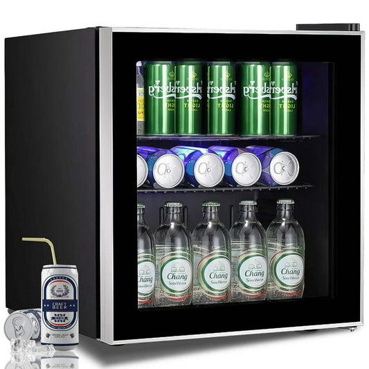 KISSAIR 1.6cu.ft Wine Cooler Cabinet Beverage Refrigerator Mini Clear Front Glass Door Counter Bar Fridge-Black