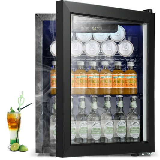 KISSAIR 1.7 Cu.ft Beverage Refrigerator Cooler - 34 Bottle & 54 Can Mini Fridge, Wine Cooler, Mini Drink Cooler Dispenser with Transparent Glass Door for Soda, Beer, Wine, Suitable for Home/Bar/Office