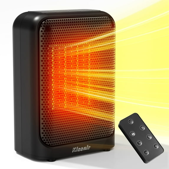 KISSAIR 1400W Ceramic Space Heater with Remove Control & LED Display, Thermostat, ECO & Sleep Mode, Overheat and Tip-Over Protection, 24H Timer, Quiet DC Motor for Home/Office
