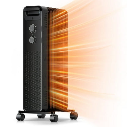 KISSAIR 1500W Oil Filled Radiator Space Heater, Adjustable Thermostat, Room Heater (Black)