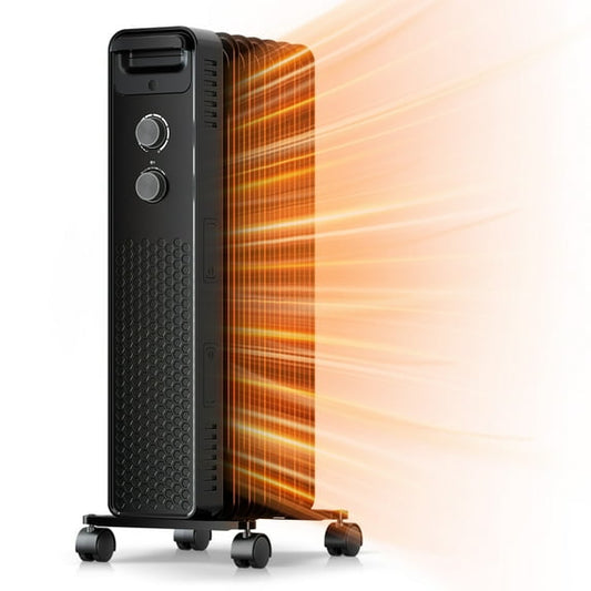 KISSAIR 1500W Oil Filled Radiator Space Heater, Adjustable Thermostat, Room Heater (Black)