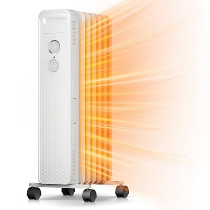 KISSAIR 1500W Oil Filled Radiator Space Heater, Adjustable Thermostat, Room Heater (White)