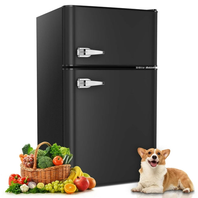 KISSAIR 3.2 Cu.Ft Mini Vintage Refrigerator, Vertical Compact Refrigerator, Adjustable Temperature, 2-door Mini Refrigerator for Home, Office, Dormitory, or RV, Apartment Food Storage Room or Beverage