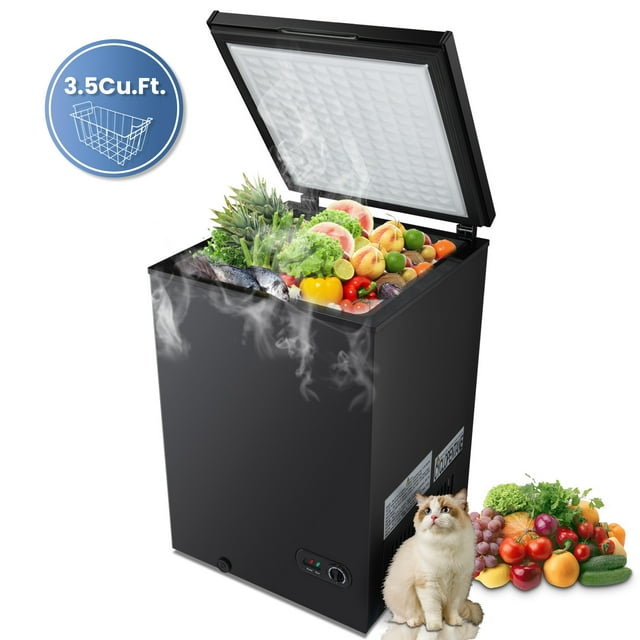 KISSAIR 3.5 Cubic Feet Chest Freezer Free Standing Top open Door Compact Freezer with Adjustable Temperature, Suitable for Home/Kitchen/Office-Black