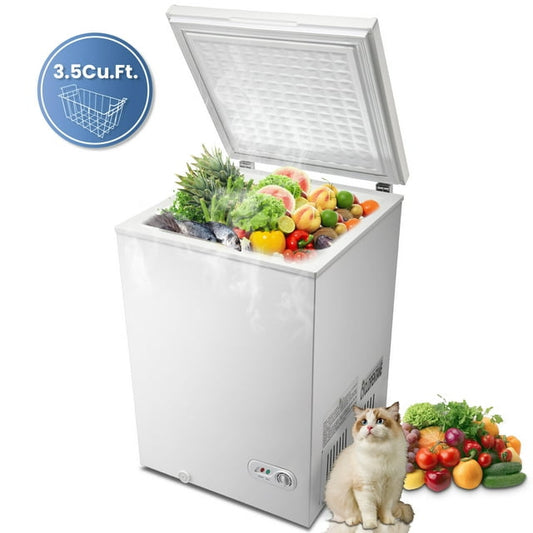 KISSAIR 3.5 Cubic Feet Chest Freezer Free Standing Top open Door Compact Freezer with Adjustable Temperature, Suitable for Home/Kitchen/Office-White