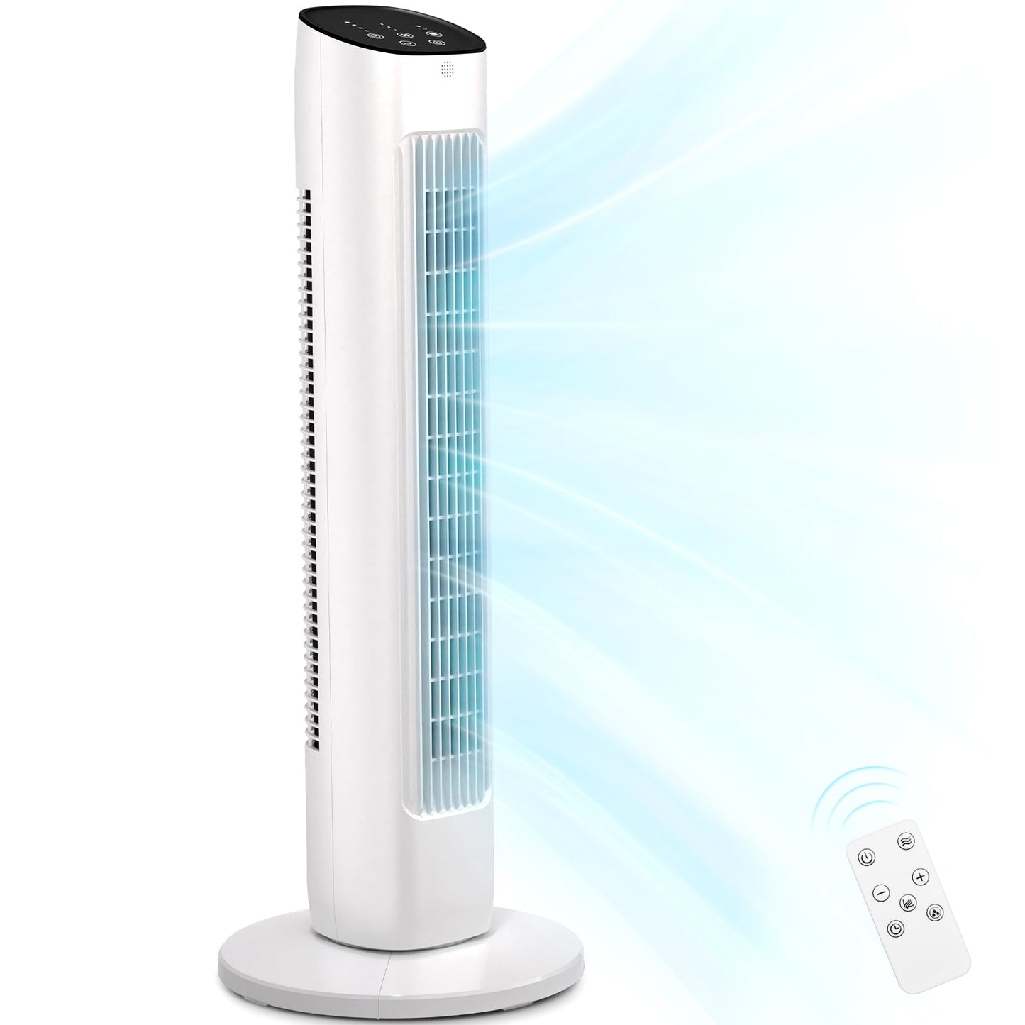 KISSAIR 30" Tower Fan for Bedroom, 3 Fan Modes with LED Display, 15H Timer, 85°Oscillation Fans, 3 Speeds, Remote Control for Home/Bedroom/Office, White