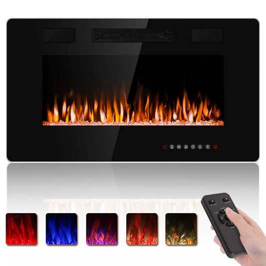 KISSAIR 30'' Wall Mounted Recessed Electric Fireplace Insert, Linear Fireplace, Ultra-Thin Lightweight LED Fireplace Heater, Touch Screen, Remote Control, 1500W, Black