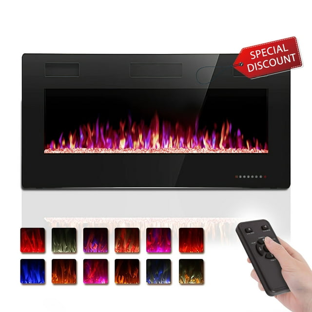KISSAIR 36’’ 1500W Wall Mounted Recessed Electric Fireplace,12 Flame Color Modes,Touch Screen & Remote Control,Ultra Thin & Low Noise