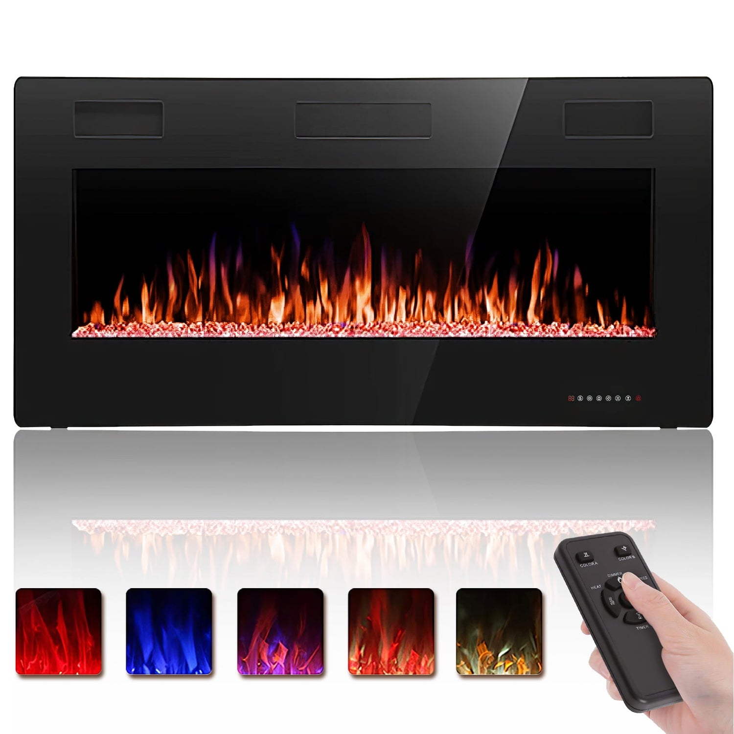 KISSAIR 36’’ 1500W Wall Mounted Recessed Electric Fireplace,12 Flame Color Modes,Touch Screen & Remote Control,Ultra Thin & Low Noise