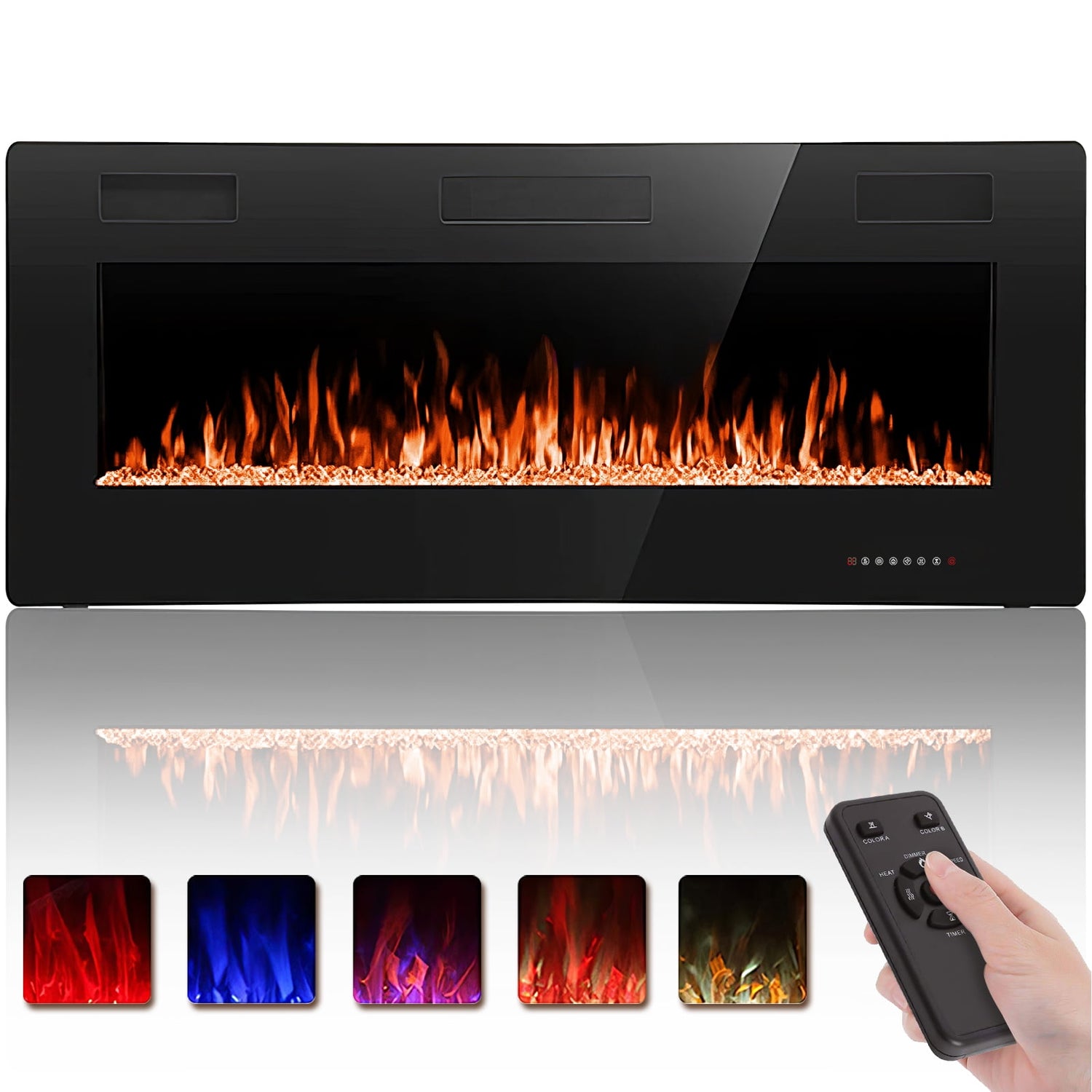 KISSAIR 42" Electric Fireplace in-Wall Recessed and Wall Mounted 1500W Fireplace Heater and Linear Fireplace with Timer/Multicolor Flames/Touch Screen/Remote Control (Black)