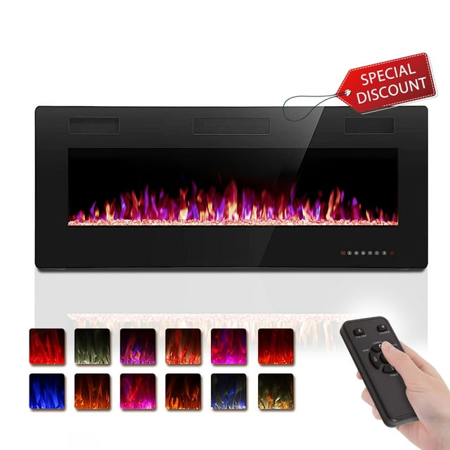 KISSAIR 50’’ 1500W Wall Mounted Recessed Electric Fireplace,12 Flame Color Modes,Touch Screen & Remote Control,Ultra Thin & Low Noise