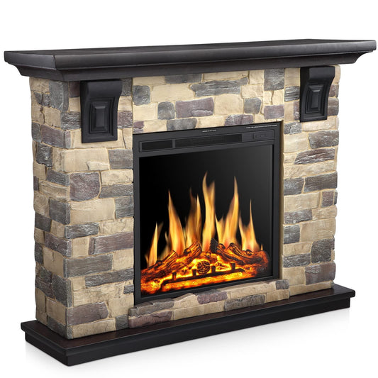 KISSAIR 50" Electric Fireplace Mantel Package, Freestanding Fireplace with TV Stand, Remote Control, Adjustable Flame Brightness, 750W/1500W