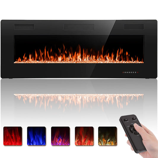 KISSAIR 50" Electric Fireplace in-Wall Recessed and Wall Mounted 1500W Fireplace Heater and Linear Fireplace with Timer/Multicolor Flames/Touch Screen/Remote Control (Black)