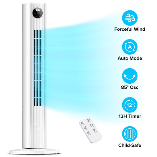 KISSAIR 35" Bladeless Tower Fan, Quiet Oscillating Fan with Remote, 4 Modes & 3 Speeds, 12H Timer, LED Display, Safe for Kids & Pets, Ideal for Bedroom & Home (Black)