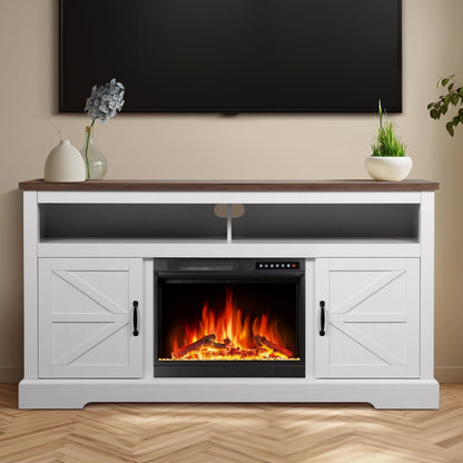 KISSAIR 60'' Electric Fireplace Mantel, Remote Control, Adjustable LED Flame, 750W/1500W Free Standing Fireplace（White）