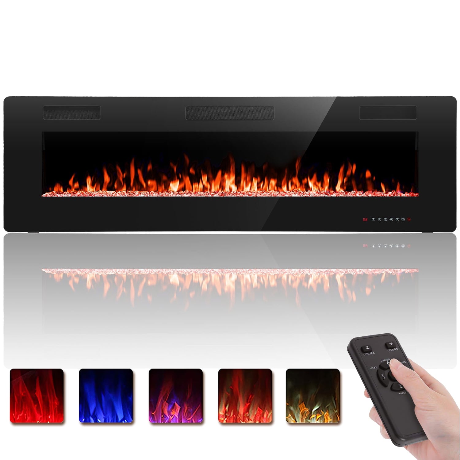 KISSAIR 60” Indoor Electric Fireplace Ultra Thin Fireplace, Wall Mounted Recessed Fireplace with Multiple Colors
