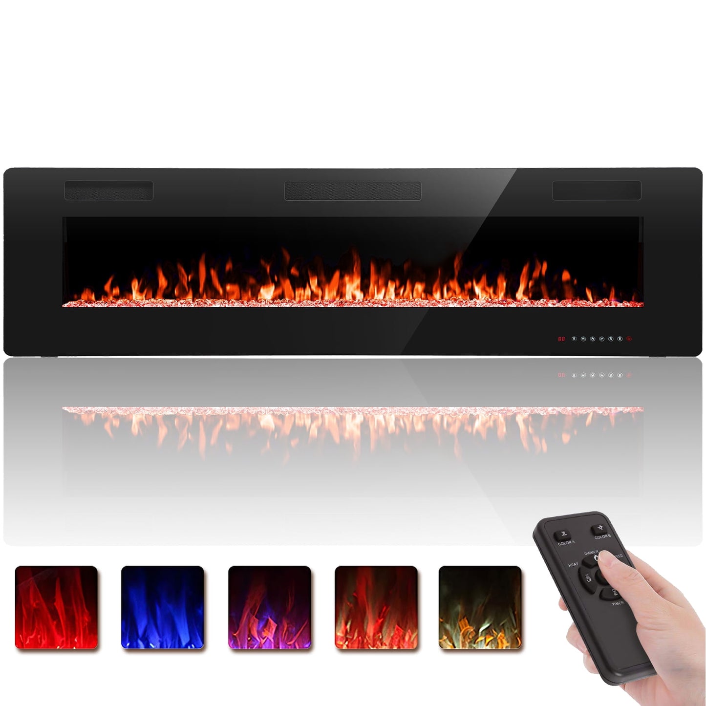 KISSAIR 68" Electric Fireplace in-Wall Recessed and Wall Mounted 1500W Fireplace Heater and Linear Fireplace with Timer/Multicolor Flames/Touch Screen/Remote Control (Black)